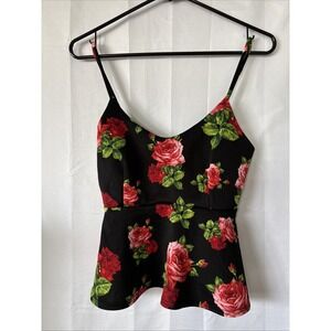 Charlotte Russe Black-red Roses Sleeveless Crop Half Top ~ Spaghetti r Strap Med